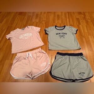 Pink and Gray Graphic T-Shirts and Shorts Set